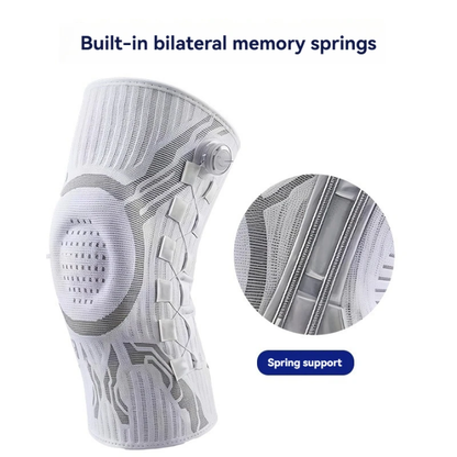 Knee brace with close-up of built-in bilateral memory springs