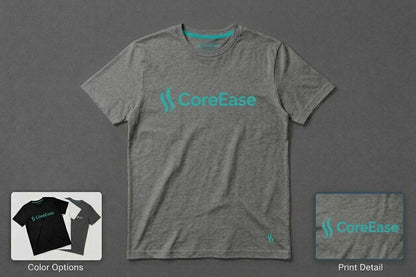 COREEASE heather grey T-shirt with teal chest and hem logos