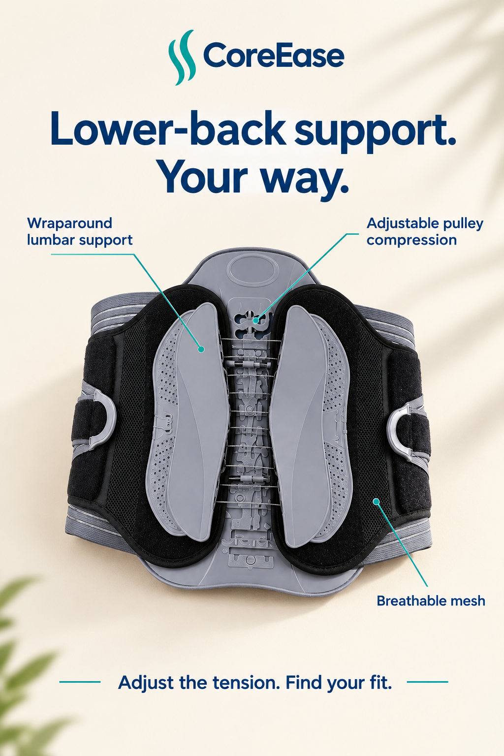 CoreEase editorial image highlighting adjustable lower-back support