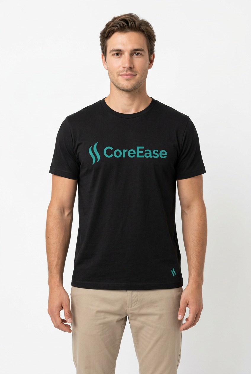 Male model wearing black CoreEase T-shirt