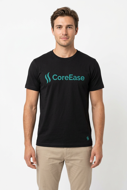 Male model wearing black CoreEase T-shirt